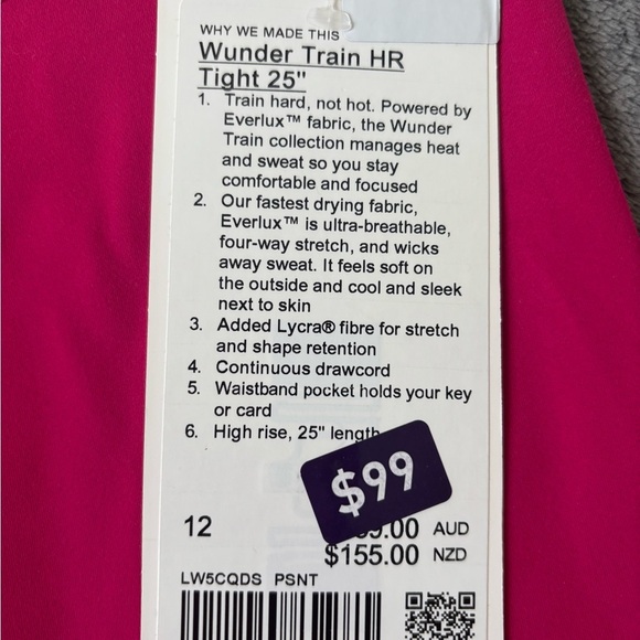 Lululemon Wunder Train High-Rise Tight 25" Passionate Size 12 - Picture 4 of 5